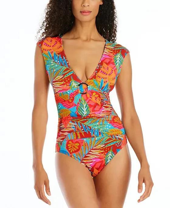 Women's The Heat is On Printed Cap-Sleeve Slimming One-Piece Swimsuit