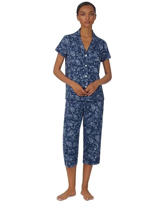 Women's Tie-Dyed Notch-Collar & Capri Pajama Set