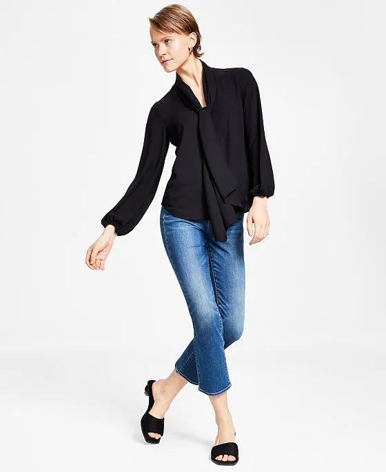 Women's Tie Neck Cinched Sleeve Blouse, Created for Macy's 