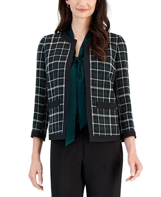 Women's Tweed 3/4-Sleeve Open-Front Blazer