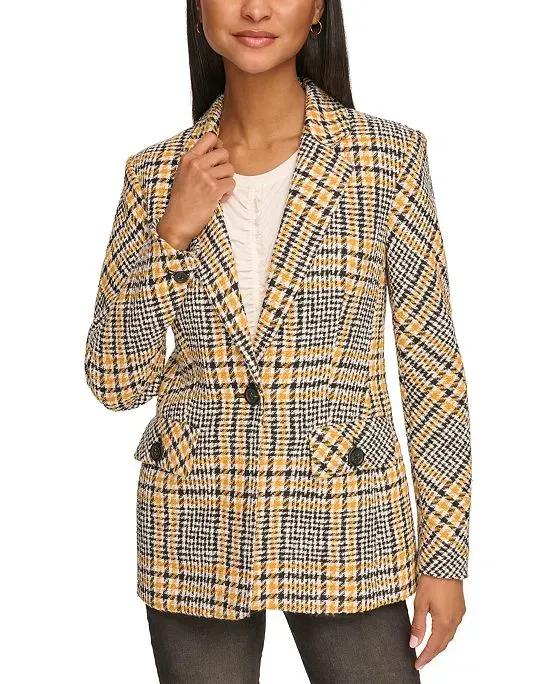 Women's Tweed Plaid One-Button Blazer
