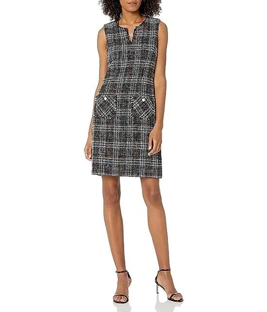 Women's Tweed Shift Dress with Pockets