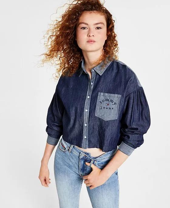 Women's Two-Tone Chambray Button-Front Shirt
