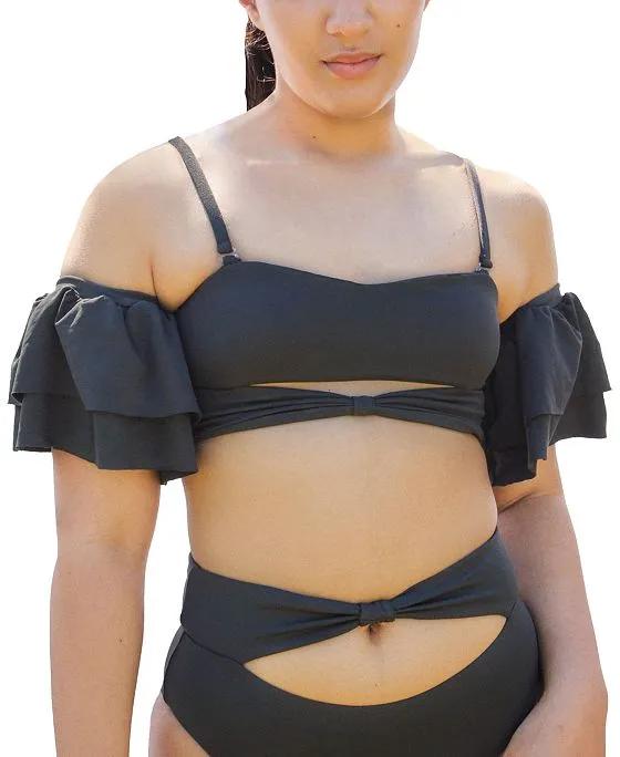 Women's Ty cutout bikini top with ruffle sleeves
