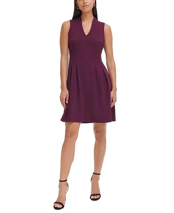 Women's V-Neck Pleated Fit & Flare Dress