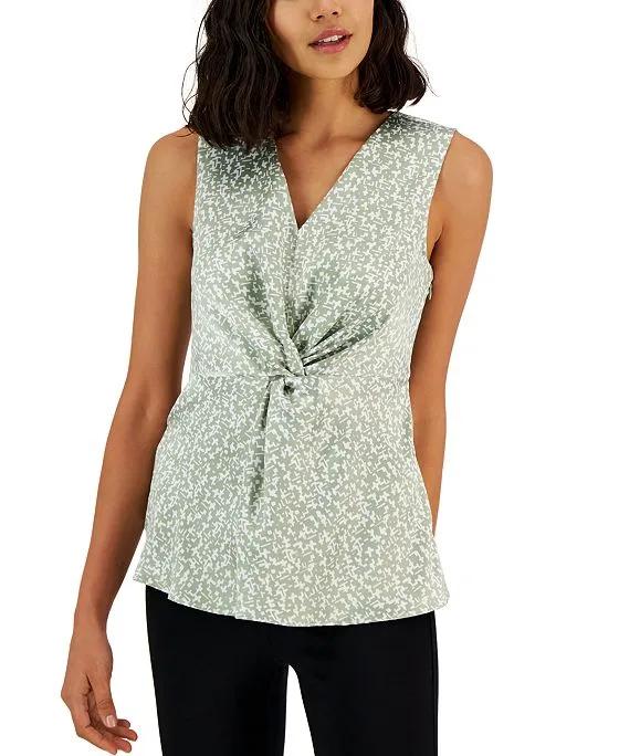 Women's V-Neck Satin Twist-Front Sleeveless Top, Created for Macy's