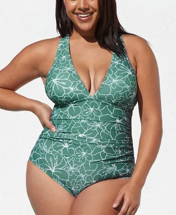 Women's Vines of Lines Shirred Tie Back Plus Size One Piece Swimsuit