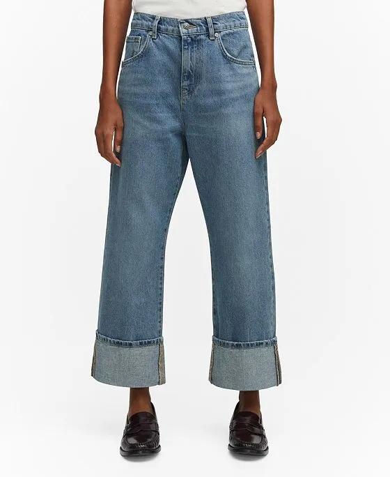 Women's Wide-Leg Turned-Hem Jeans