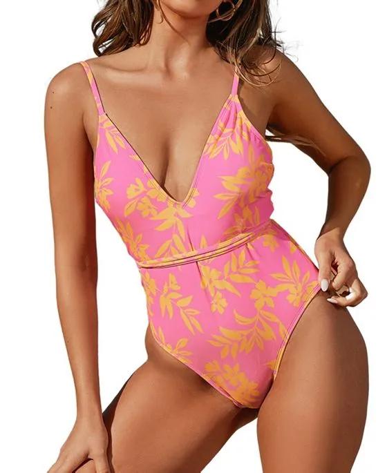 Women's X STASSIE Tropical Plume Lace-Back One Piece Swimsuit