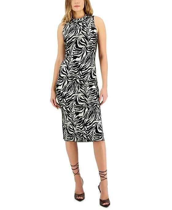 Women's Zebra Foil Printed Fitted Midi Dress, Created for Macy's