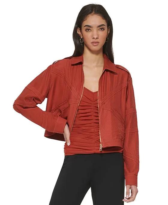 Women's Zip-Front Long-Sleeve Crinkle Dressing Jacket