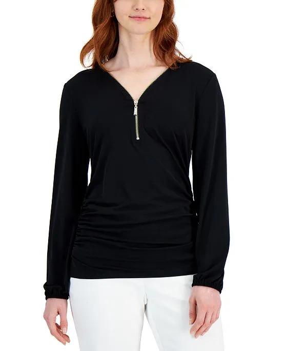 Women's Zip-Front Ruched Top, Created for Macy's