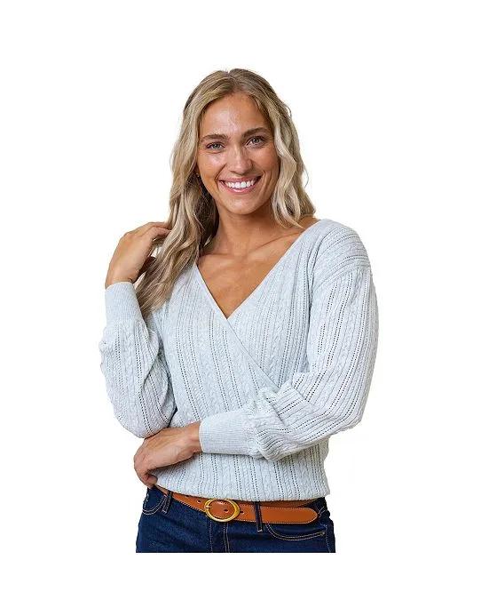 Womens' Long Sleeve Reversible Cable Wrap Sweater