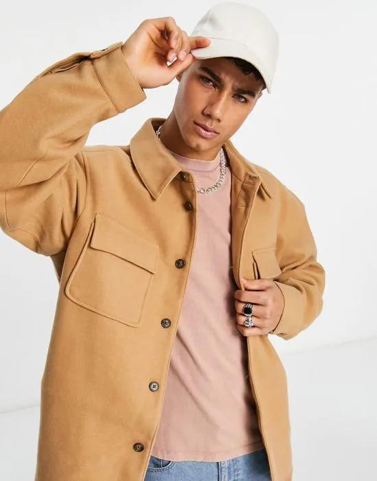 wool look shacket in camel