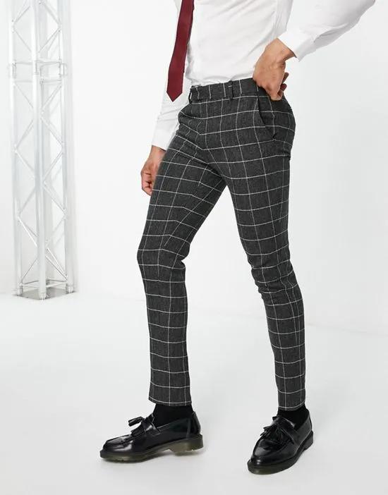 wool mix skinny smart pants in gray check
