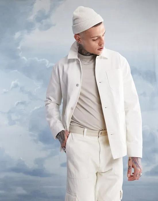 worker jacket in washed ecru