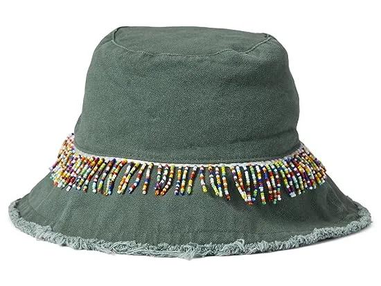 Woven Bucket Hat with Beaded Trim