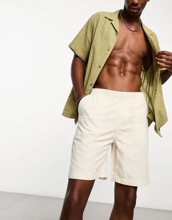 woven denim wide leg shorts in ecru