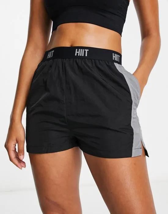 woven short with branded tape in black