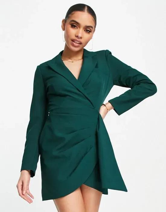 wrap blazer dress in emerald green