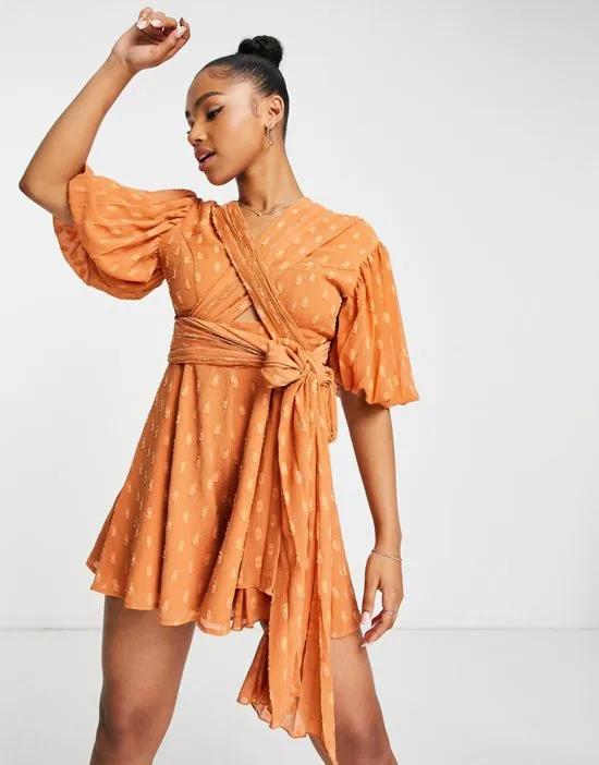 wrap bodice flippy romper in rust