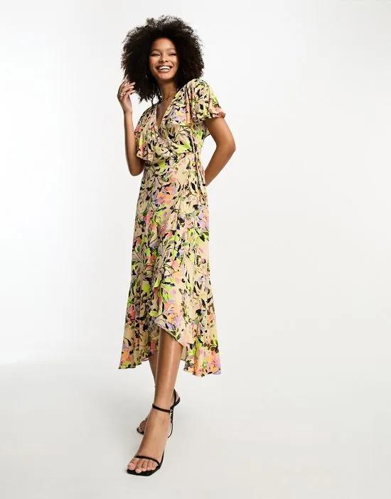 wrap maxi dress in floral print