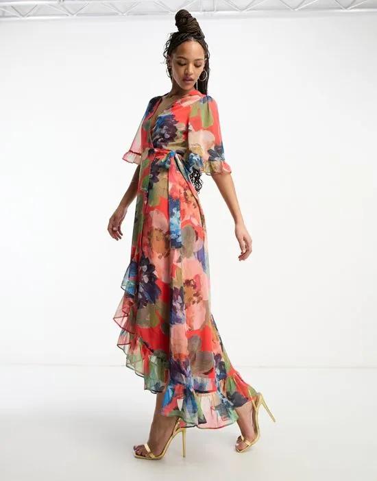 wrap midaxi dress in mixed floral