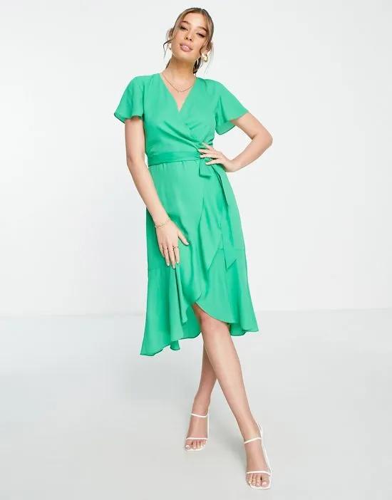 wrap midi dress in vibrant green