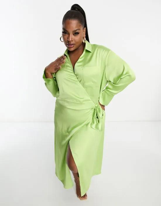 wrap shirt midaxi dress in apple green