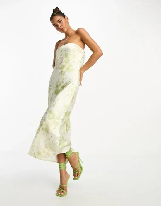 x Julie Ferreri satin bandeau maxi dress in green floral