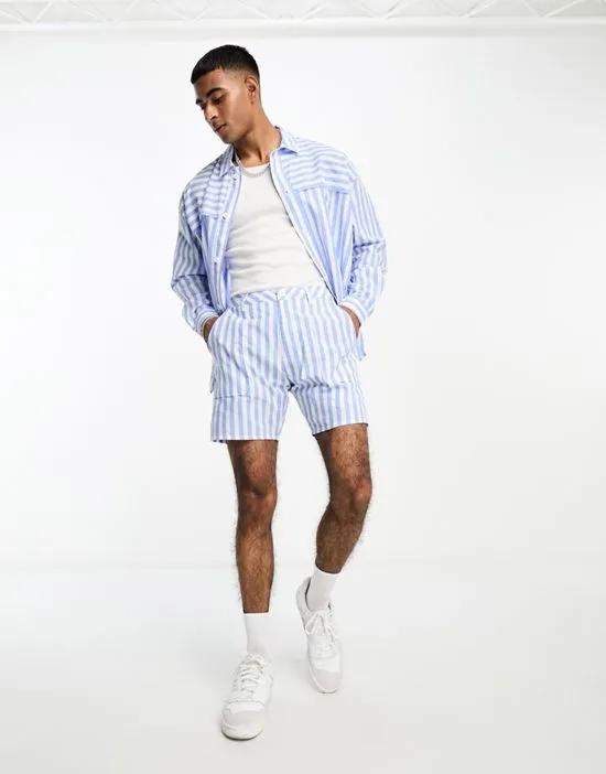 x Stan & Tom deckchair stripe shorts in blue and white - part of a set