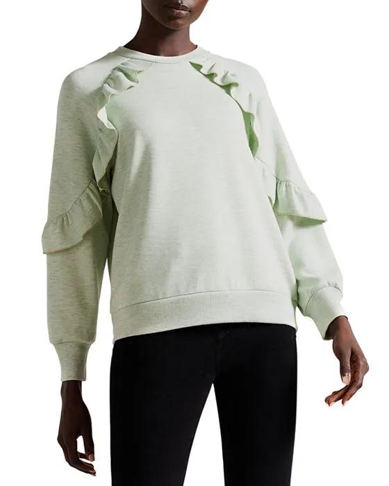 Yazme Ruffled Chain Trim Sweatshirt