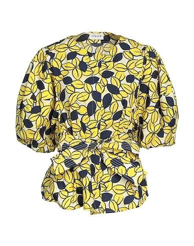 Yellow Plain weave Floral shirts & blouses