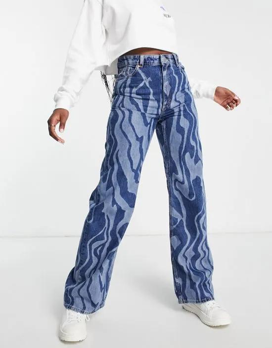 Yoko wide legs jeans in blue zebra