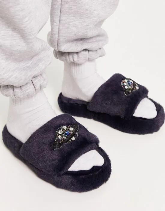 Zane planet embellished chunky slider slippers in navy