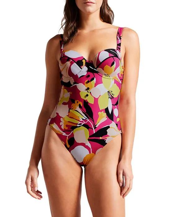 Zayly Button Trim One Piece Swimsuit