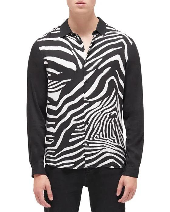 Zebra Print Straight Fit Button Down Shirt 