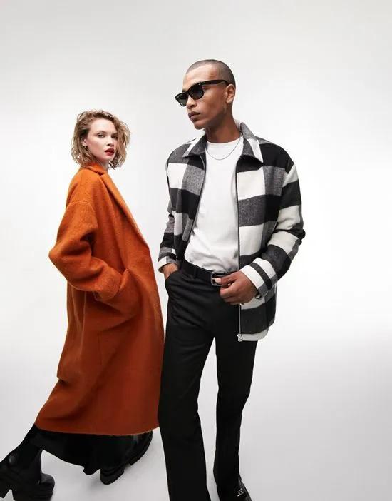 zip through jacket in mono check