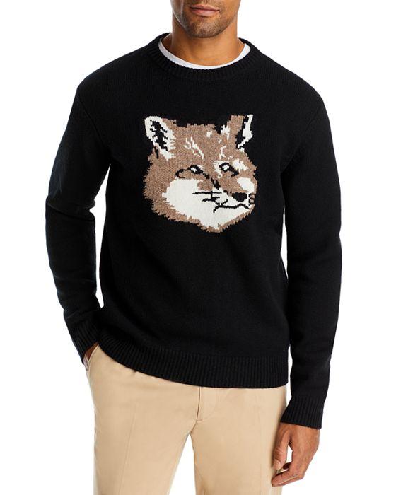 Wool Big Fox Head Classic Fit Crewneck Sweater 