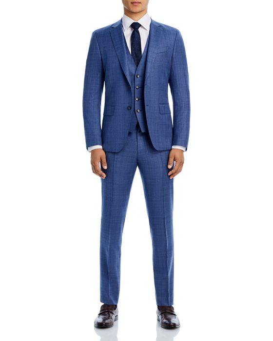 H-Huge Textured Solid 3-Piece Slim Fit Suit