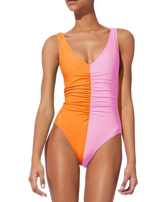 The Lucia Color Blocked Ruched One Piece Swimsuit