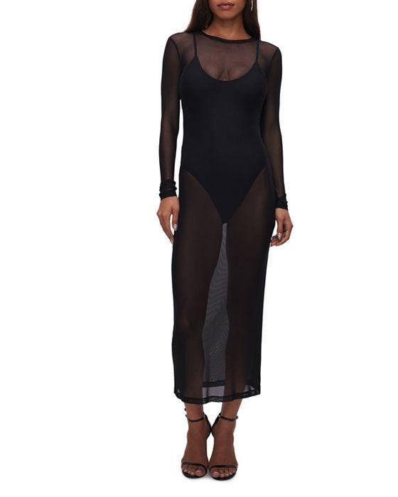 Mesh Long Sleeve Maxi Dress Swim Cover-Up