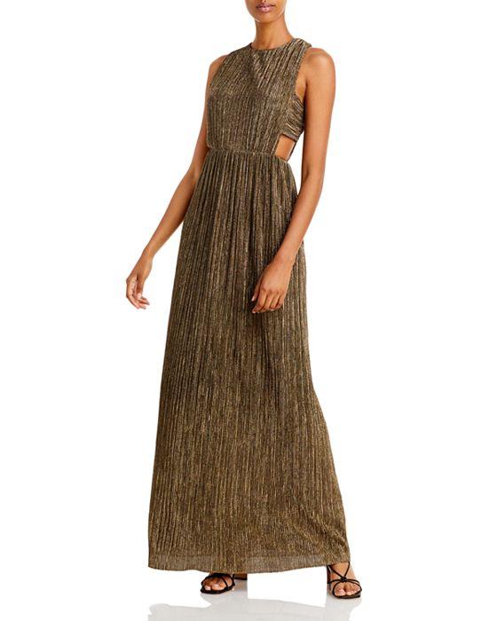 Pleated Metallic Evening Gown