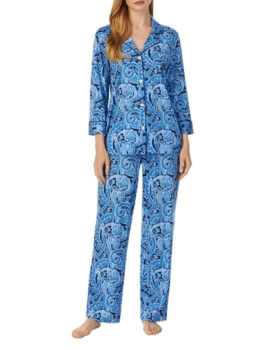 Paisley 3/4 Sleeve Notch Collar Long Pant Pajama Set