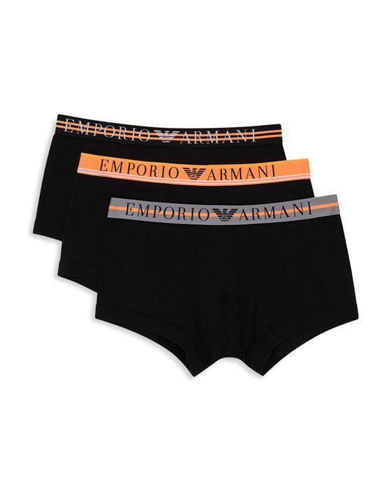 Armani Cotton Blend Logo Waistband Trunks, Pack of 3