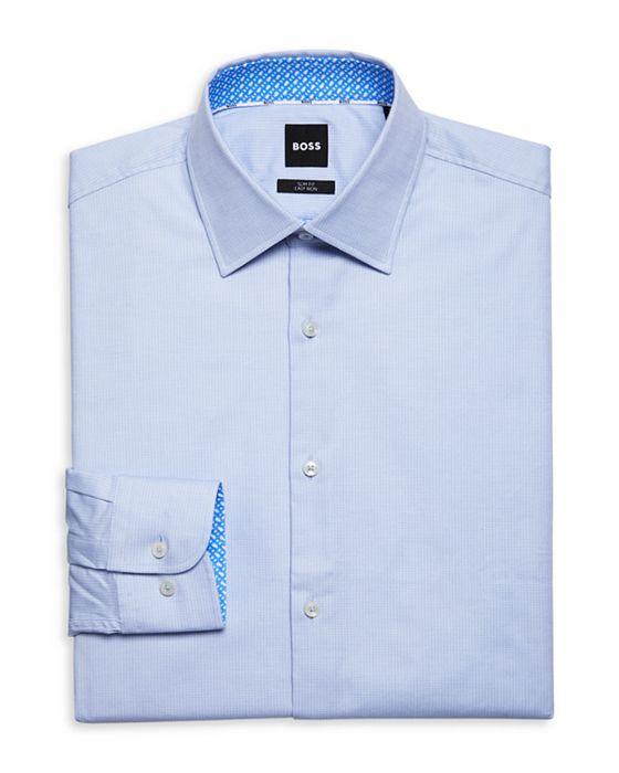 H-Hank-Kent-C3-214 1 Cotton Blend Micro Check Contrast Trim Slim Fit Dress Shirt