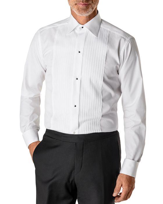 Slim Fit Long Sleeve Pleated Bib Cotton Tuxedo Shirt