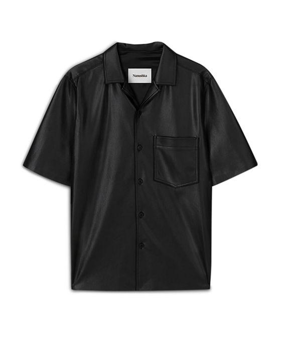 Bodil Faux Leather Loose Fit Button Down Camp Shirt