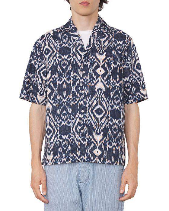 Officine Generale Eren Camp Collar Ikat Print Short Sleeve Shirt