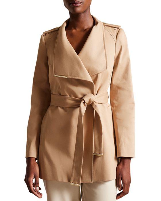 Rosiaas Hip Length Wrap Trench Coat
